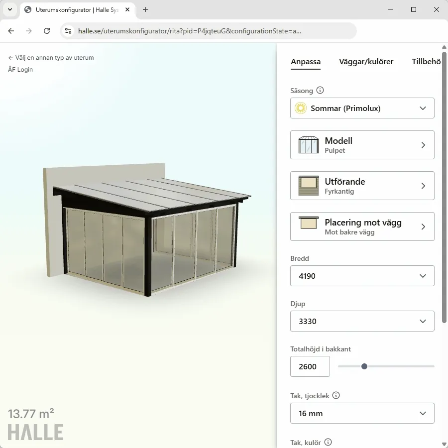 The configurator generates 3D geometry dynamically