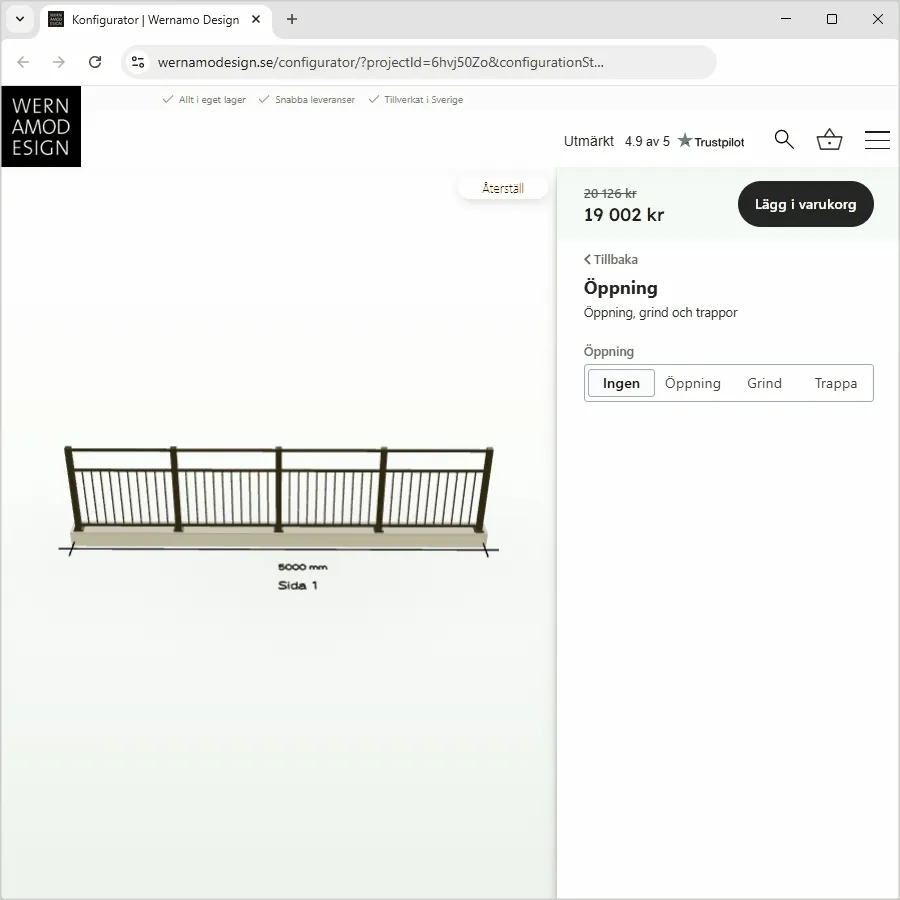 Gates selected and placed in the configurator