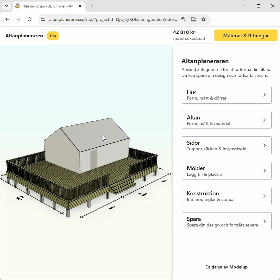 The material list is generated automatically from the design