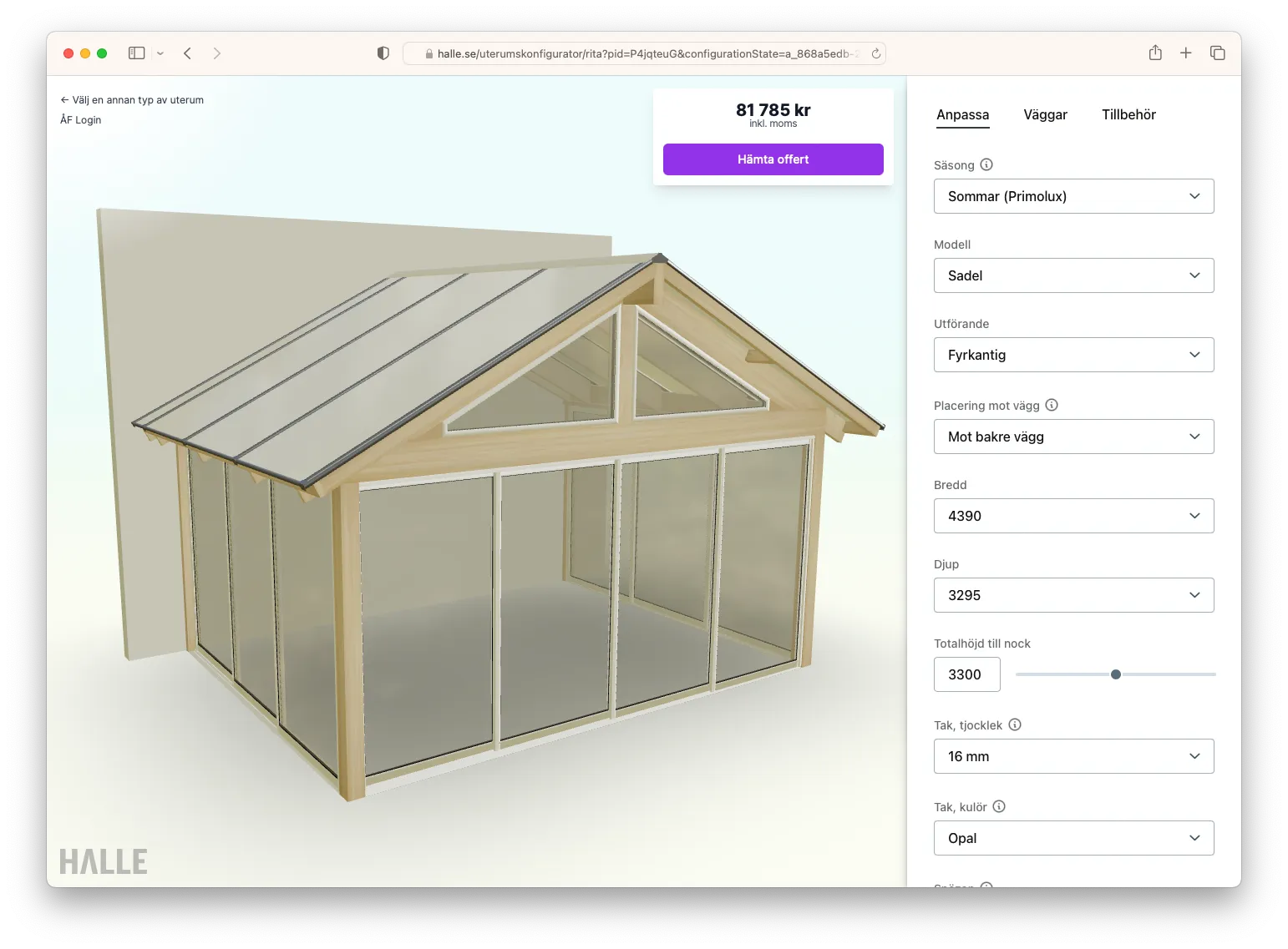 Image of Halle's configurator