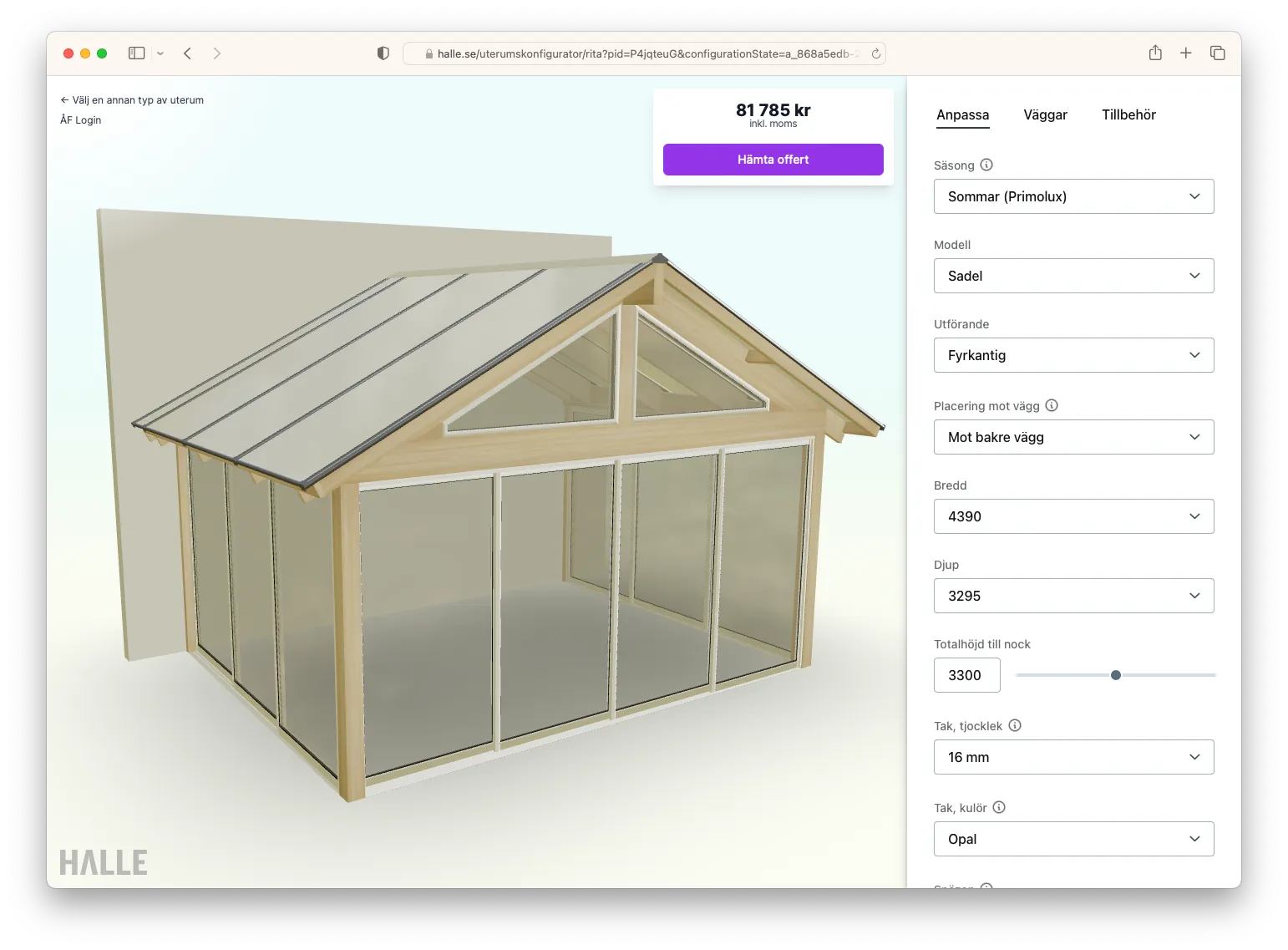 Image of Halle's configurator